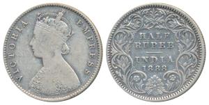 Victoria Empress, Silver ½ Rupee, 1888, Calcutta Mint, A / I / C incuse (Prid 271). Fine.