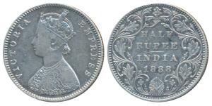 Victoria Empress, Silver ½ Rupee, 1888, Bombay Mint, A / II / No mint mark, (Prid 297). Fi