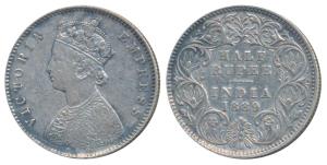 Victoria Empress, Silver ½ Rupee, 1889, Calcutta Mint, A / I / C incuse (Prid 273). About 