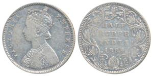 Victoria Empress, Silver ½ Rupee, 1889, Bombay Mint, A / II / B raised, (Prid 299). About 