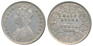 Victoria Empress, Silver ½ Rupee, 1896, Calcutta Mint, A / I / C incuse (Prid 279). Very F