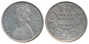 Victoria Empress, Silver ½ Rupee, 1897, Calcutta Mint, A / I / C incuse (Prid 280). Very F