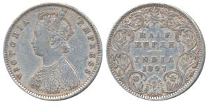 Victoria Empress, Silver ½ Rupee, 1897, Bombay Mint, A / I / B incuse (Prid 305). About Ve