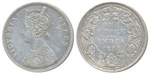 Victoria Queen, Silver Rupee, 1874, Bombay Mint, A2 / II / No mint mark (Prid 142). Very F