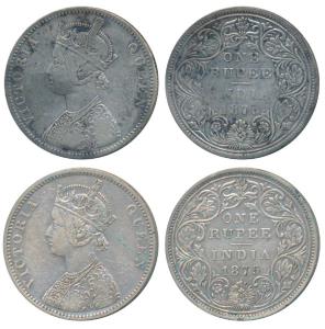 Victoria Queen, Silver Rupee (2), 1875, Bombay Mint, A2 / II / No mint mark (Prid 145); 18
