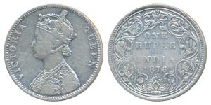 Victoria Queen, Silver Rupee, 1876, Bombay Mint, A5 / II / dot, obv. without crescent and 