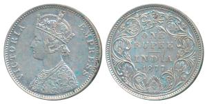 Victoria Empress, Silver Rupee, 1877, Bombay Mint, A3 / II / dot, Unlisted in Pridmore. Ab