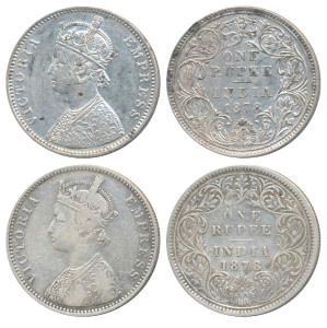 Victoria Empress, Silver Rupee (2), 1878, Bombay Mint, A3 / II / dot, (Prid 151); 1878, Bo