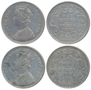 Victoria Empress (2), Silver Rupee, 1879, Calcutta Mint, A1 / I / C incuse (Prid 117); 187