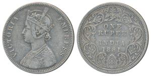 Victoria Empress, Silver Rupee, 1881, Calcutta Mint, A / I / C incuse (Prid 119). Very Fin