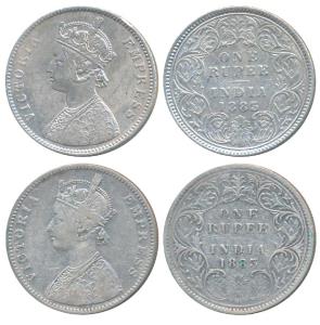 Victoria Empress, Silver Rupee (2), 1883, Calcutta Mint, A1 / I / C incuse (Prid 122); 188