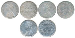 Victoria Empress, Silver Rupee (3), 1884, Calcutta Mint, A1 / I / C incuse (Prid 123); 188