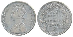 Victoria Empress, Silver Rupee, 1885, Bombay Mint, A3 / II / B raised in top and bottom fl