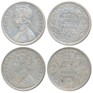 Victoria Empress, Silver Rupee (2), 1886, Calcutta Mint, C4 / I / C incuse, C4 is a recent