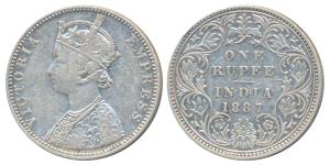 Victoria Empress, Silver Rupee, 1887, Bombay Mint, C2 / I / B incuse, normal B with 7 over