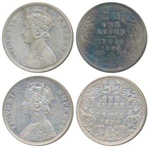 Victoria Empress, Silver Rupee (2), 1890, Calcutta Mint, C3 / I / C incuse (Prid 131); 189