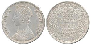 Victoria Empress, Silver Rupee, 1897, Calcutta Mint, C3 / I / C incuse (Prid 136). About V