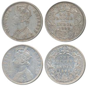 Victoria Empress, Silver Rupee (2), 1898, Calcutta Mint, C3 / I / C incuse (Prid 137); 189
