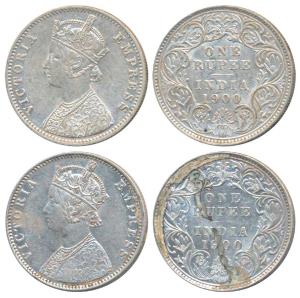 Victoria Empress, Silver Rupee (2), 1900, Calcutta Mint, C3 / I / C incuse (Prid 138); 190