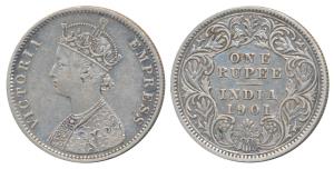 Victoria Empress, Silver Rupee, 1901, Calcutta Mint, Mule, A4 / I / C incuse, left over ob