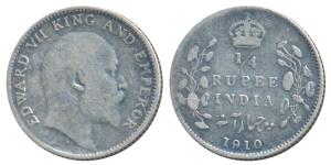 Edward VII, Silver ¼ Rupee, 1910, Bombay Mint, dot on the vine, Unlisted in Pridmore. Fine