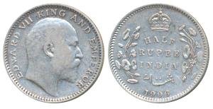 Edward VII, Silver ½ Rupee, 1906, Calcutta Mint, No mint mark, (Prid 310). Very Fine+.