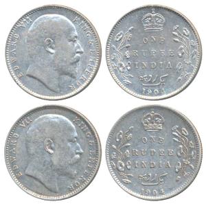 Edward VII, Silver Rupee (2), 1904, Bombay Mint, B incuse with dot on the vine, but both d