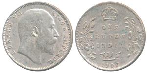 Edward VII, Silver Rupee, 1907, Bombay Mint, no B incuse, but with dot on the vine, Unlist