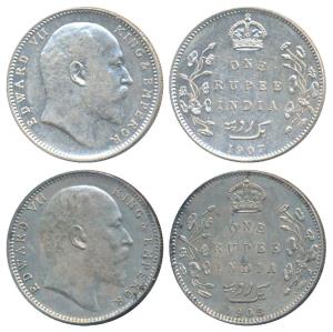 Edward VII, Silver Rupee (2), 1907, Bombay Mint, Bombay Mint, B incuse with dot on the vin