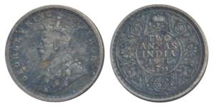 George V, Silver 2 Annas, 1911, Calcutta Mint (Prid 564). Very Fine.