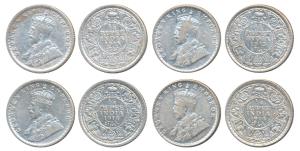 George V, Silver ¼ Rupee (4), 1913, Calcutta Mint, 1913, (Prid 442); 1913, Bombay Mint (Pr