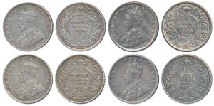 George V, Silver ¼ Rupee (4), 1928, Bombay Mint (Prid 459); 1934, Calcutta Mint (Prid 452)
