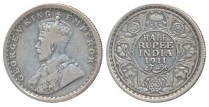 George V, Silver ½ Rupee, 1911, Calcutta Mint, (Prid 318). About Very Fine, Very Rare.