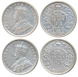 George V, Silver ½ Rupee (2), 1916 & 1919, Bombay Mint (Prid 340 & 343). Very Fine+ and Ex