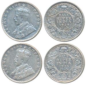 George V, Silver ½ Rupee, 1924 & 1925, Bombay Mint, (Prid 346). Very Fine and Very Fine+. 