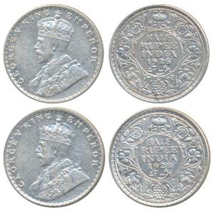 George V, Silver ½ Rupee (2), 1926 & 1928, Bombay Mint, (Prid 348 & 349). Extremely Fine a