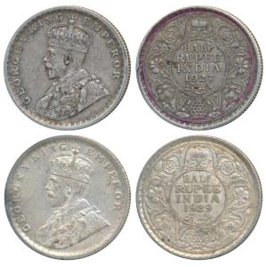 George V, Silver ½ Rupee (2), 1927 & 1929, Calcutta Mint (Prid 330 & 331). Very Fine+ and 
