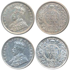 George V, Silver ½ Rupee (2), 1936, Calcutta & Bombay Mint (Prid 335 & 350). About Uncircu