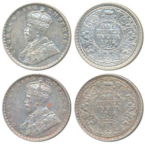 George V, Silver Rupee (2), 1912, Calcutta Mint, (Prid 208); 1912, Bombay Mint, (Prid 218)