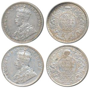George V, Silver Rupee (2), 1917, Calcutta Mint, (Prid 213); 1917, Bombay Mint, (Prid 223)
