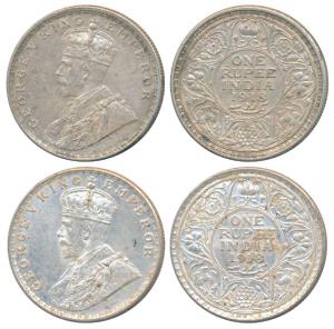 George V, Silver Rupee (2), 1918, Calcutta Mint, (Prid 214); 1918, Bombay Mint, (Prid 224)