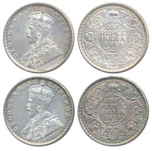 George V, Silver Rupee (2), 1919, Calcutta Mint, (Prid 215); 1919, Bombay Mint, (Prid 225)