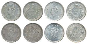 George VI, Silver ¼ Rupee (4), 1944, Bombay Mint, Rev II / Diamond, (Prid 467); 1944, Bomb