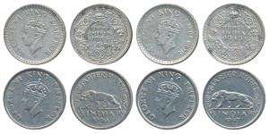 George VI, Half Silver ¼ Rupee (2), 1945, Bombay Mint, Rev III / dot, Large and Open 5, (P
