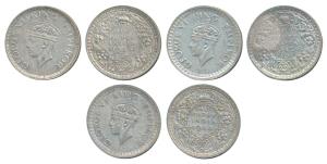 George VI, Half Silver ½ Rupee (3), 1942, 1942, Bombay Mint, A / Ia / dot, (Prid 356); 194