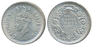 George VI, Half Silver ½ Rupee, 1942, Bombay Mint, smaller effigy (Prid 357). Uncirculated