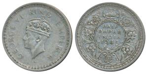 George VI, Half Silver ½ Rupee, 1945, Lahore Mint, D / Ia L, Large and Open 5 in Date, Unl