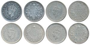 George VI, Half Silver Rupee (4), 1943, Bombay Mint, A / Ia, Large Head and Small 3 in dat