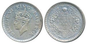 George VI, Half Silver Rupee, 1943, Bombay Mint, A / II, Large Head with Large 3 in date, 
