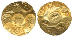 Kakatiyas of Warangal, Gunda IV (955-995 AD), Punch Marked Gold Gadyana, 3.8g, 31mm, Repou